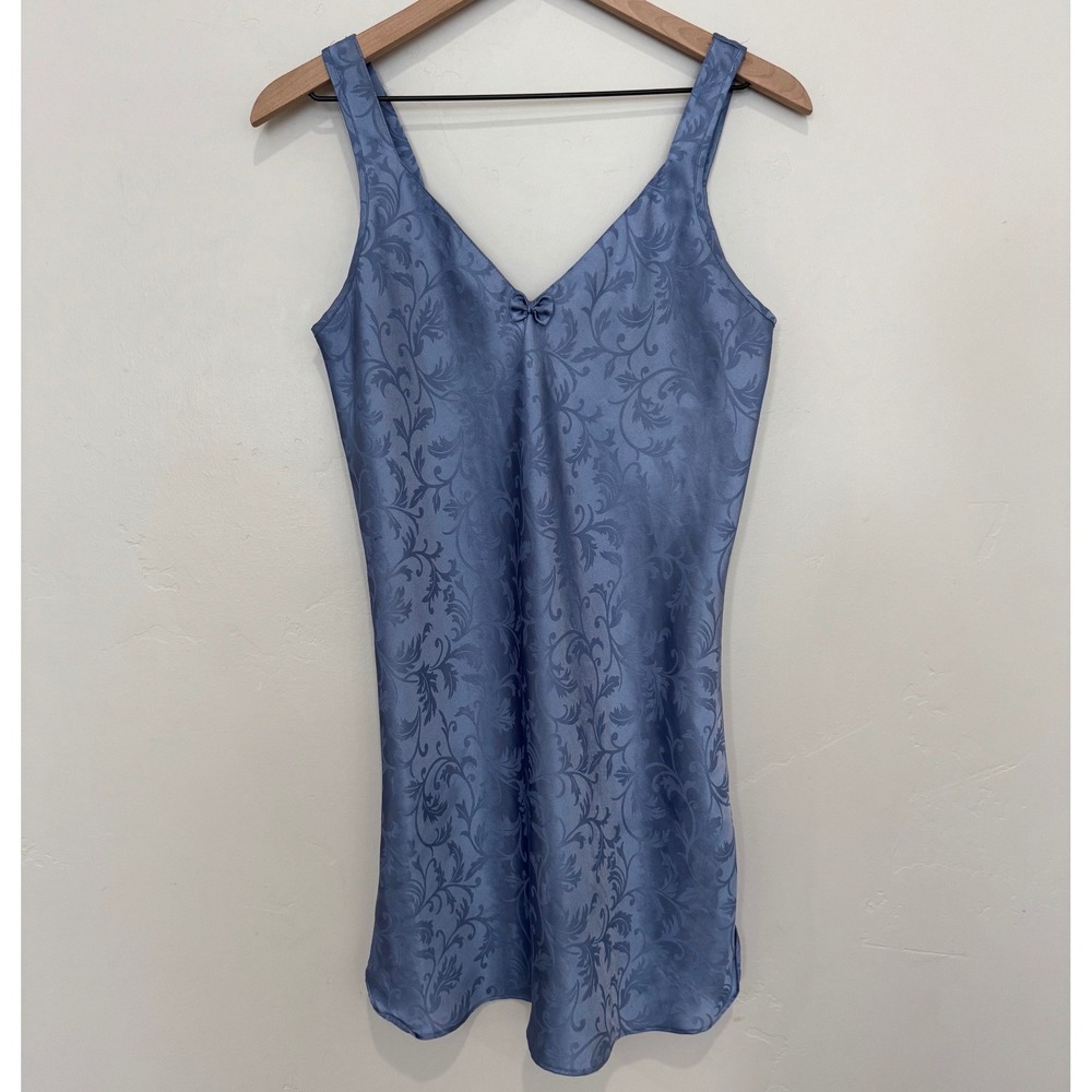 Vintage Morgan Taylor Intimates Slip Dress Blue Floral Jacquard S Strappy Back